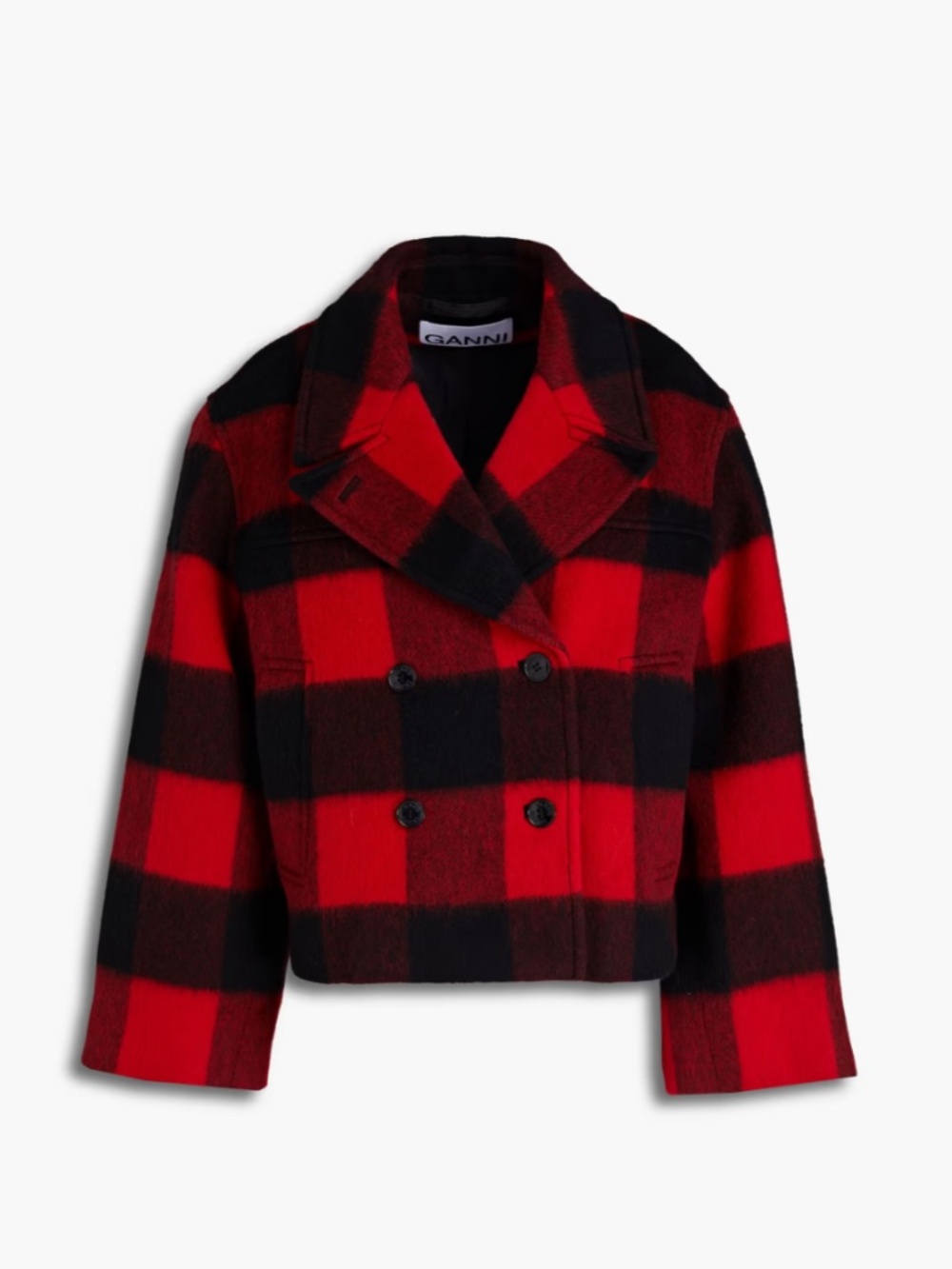 GANNI Double-breasted gingham wool-blend jacket